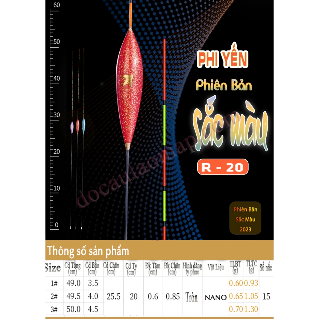 PHAO PHI YẾN SẮC MÀU R20 - Phao Câu Cá, Phao Câu