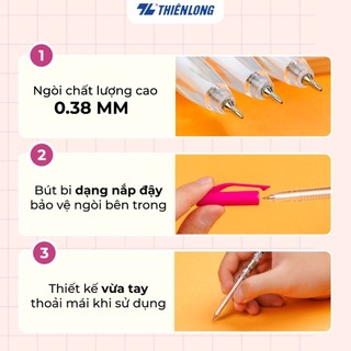 Combo Bút bi Thiên Long TL-062, ngòi 0.38mm tạo nét viết cực nhỏ, thanh mảnh