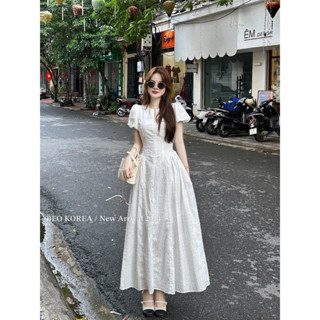 Đâm Váy Trắng Dáng Dài DUNGMC Tay Bồng Sườn Nhún Tiểu Thư - V043.