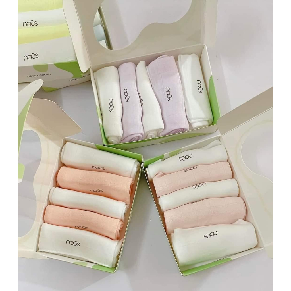 [Nous] Khăn Sữa Nous set 5 chiếc các màu cho bé ( Size từ 0 tháng- 6 tháng)
