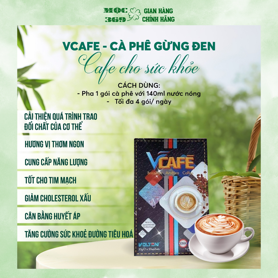 [COMBO 12 hộp] Cà phê hòa  và Trà Sữa Tinh Chất Gừng Đen thượng hạng Vcafe Arabica Brazil - Premium 