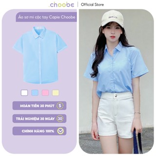Áo sơ mi nữ Capie Choobe dáng vừa mẫu trơn cộc tay form suông nhẹ khoác ngoài phong cách ulzzang Hàn Quốc ASM06