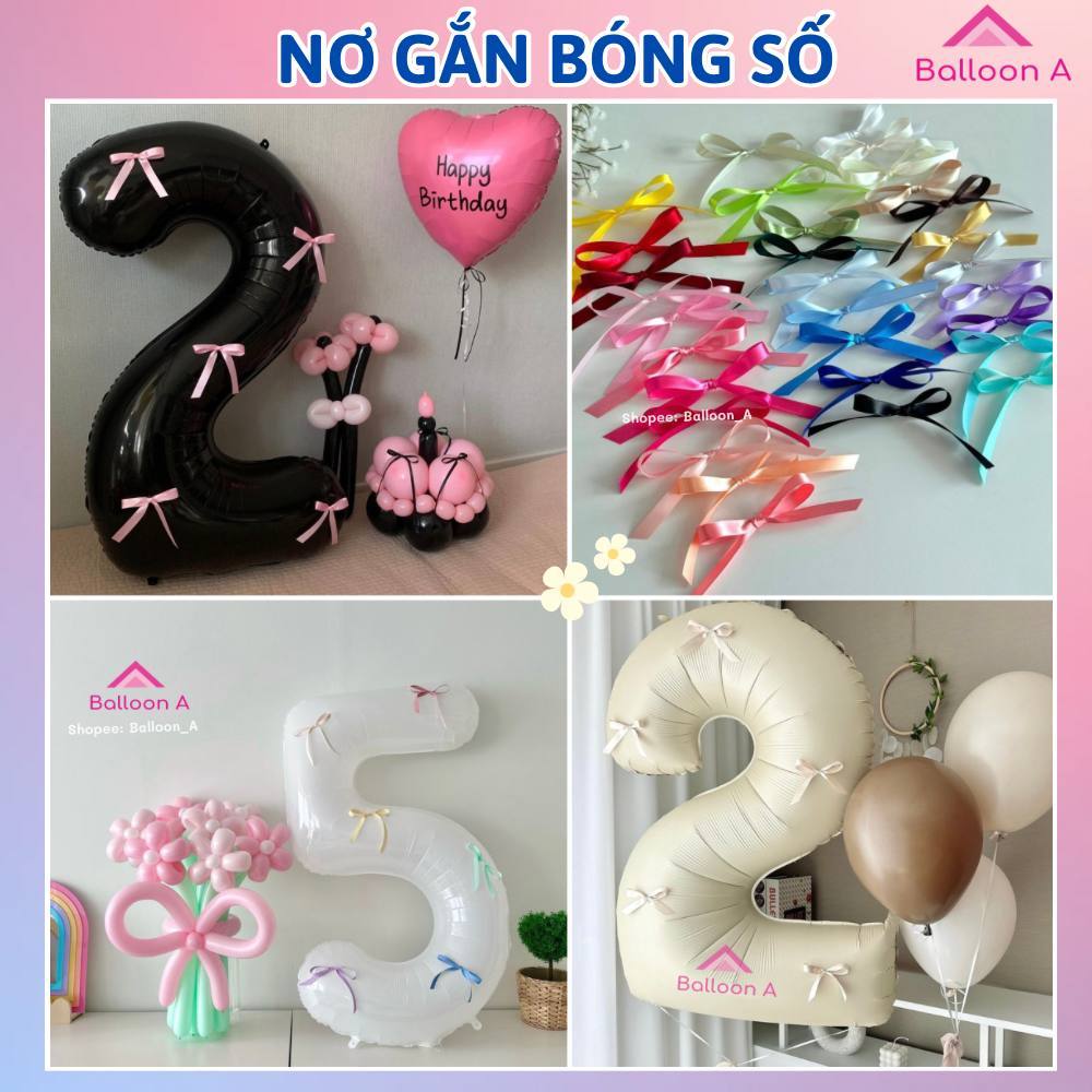 Bóng Số Tuổi Trang Trí Sinh Nhật Và Set 5 Nơ Hàn Quốc Đính Lên Bóng, Trang Trí Sinh Nhật Sự Kiện