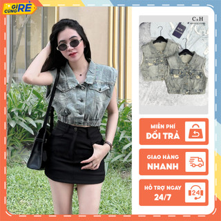 Áo jean Gile Croptop hai nắp túi hai phân loại chun eo, kiểu túi rách C&H Clothing