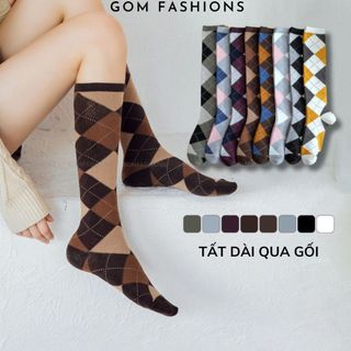 Vớ dài nữ họa tiết quả trám GOMTAT cao cấp, tất ống chất liệu sợi cotton hút ẩm thoáng khí, khử mùi - JJ-2060-1DOI