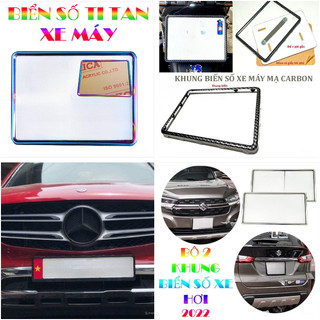 Bộ 2 khung biển số xe hơi, biển dài cờ vn - biển xe máy viền 7 màu titan, carbon