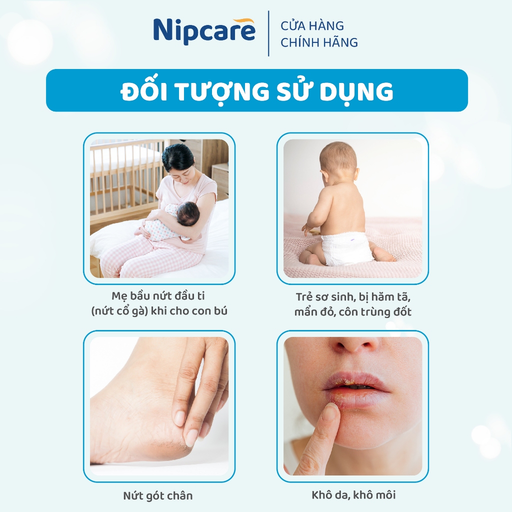 Kem bôi nứt đầu ti Nipcare 15g - dưỡng ẩm, làm mềm da, dùng được cho khô môi, nứt gót chân