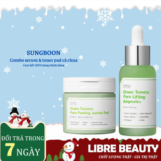 Combo serum cà chua xanh sungboon green tomato 30ml/40ml/75ml + toner pad tẩy da chết cà chua xanh