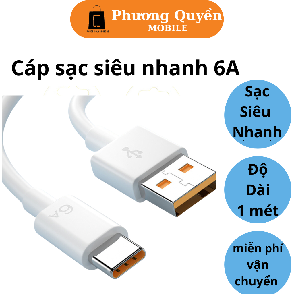 Dây sạc nhanh 6A  cáp sạc type C 6A sạc nhanh type c 66W thích hợp sạc siêu nhanh cho các dòng máy H