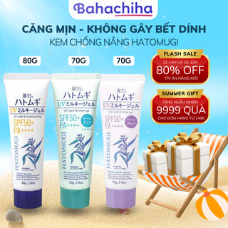 Kem chống nắng Reihaku Hatomugi SPF50+ PA++++ 80g và kem chống nắng nâng tone dưỡng ẩm và làm sáng da 70g - Bahachiha