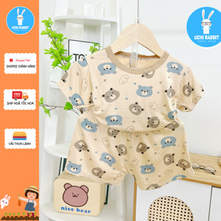 , Đồ bộ cộc tay chú gấu Teddy cho bé mùa thu đông vải thun lạnh cao cấp cho bé, UCHI111