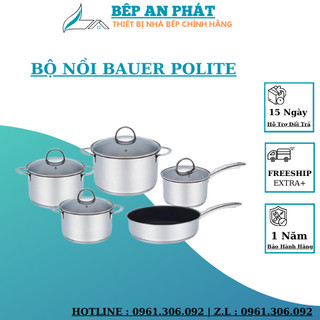 Bộ nồi chảo cao cấp bauer polite plus | 5 món | thiết kế sang trọng | an toàn và bền bỉ khi sử dụng
