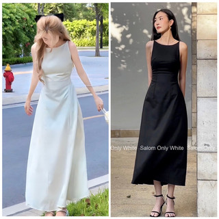 Đầm cổ yếm vải lien đũi đen trắng