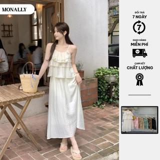 Set váy midi mix áo hai dây monally nhún bèo hoa ngực n7 gvayg010