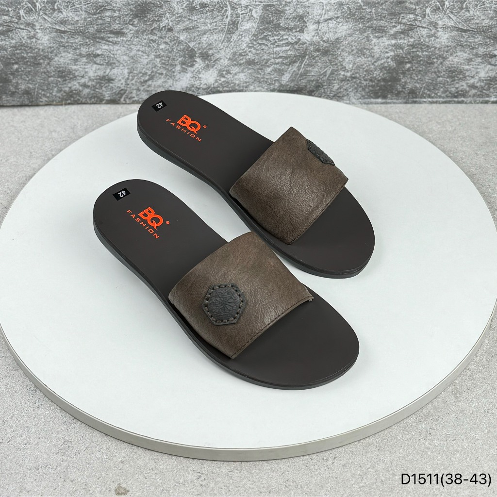Dép lê nam BQ - Dép thanh niên da bò mềm quai bản ngang màu trơn basic đế phíp trẻ trung D1511