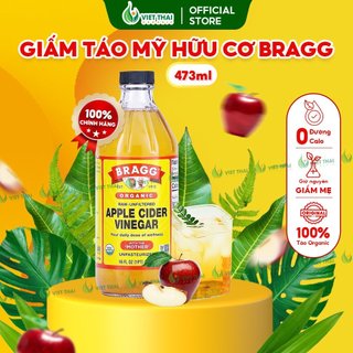 Giấm táo hữu cơ mỹ bragg 473ml chính hãng có giấm cái - dấm táo giảm cân ăn kiêng eatclean việt thái organic