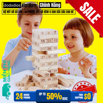 Bộ Đồ Chơi Rút Gỗ Cỡ Lớn – Chọn Size - 54 Thanh Rút Gỗ Kèm 4 Con Xúc Xắc Cho Bé Chính Hãng Dododios