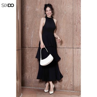 Đầm đen sát nách xếp ly sixdo