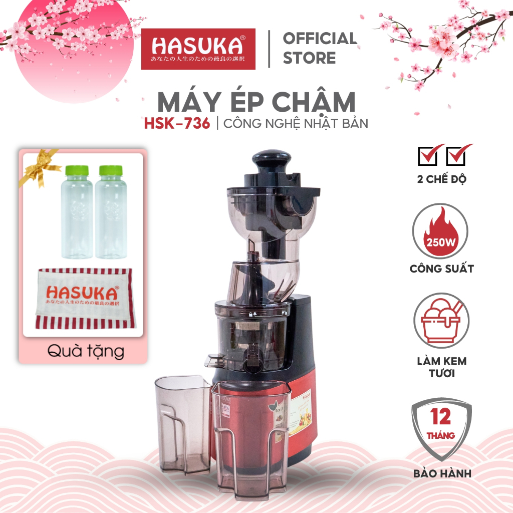 Máy ép chậm HASUKA HSK-736 cao cáp công suất 250W, máy ép trái cây nguyên quả làm kem hoa quả - BH chính hãng 12 tháng