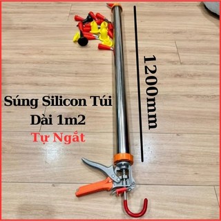 Súng bắn keo silicon túi dài 1m2 bằng inox 304, súng silicon xúc xích dài, dụng cụ bơm keo silicon, súng silicon