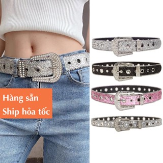 Diamond Belt - Thắt Lưng Nữ Đính Đá Lấp Lánh Phối Đồ Đa Dạng Dây Nịt Đính Kim Cương Óng Ánh Trắng Đen Hồng