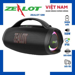 Loa Zealot S98 Công Suất 160W Bass Mạnh, Kèm Micro, Chống Nước IPX6, Pin 36000mAh Phát Nhạc 10 Giờ, Bảo Hành 12T