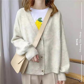 Áo Cardigan lông lạc đà dáng ngắn style vintage Hàn Quốc thời trang nữ thanh lịch
