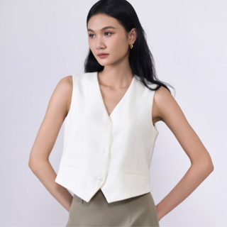 Áo gile nữ KHÀN Suave Gile màu trắng kem cổ V sang trọng thanh lịch chất vải gôn hàn phong cách Hàn Quốc