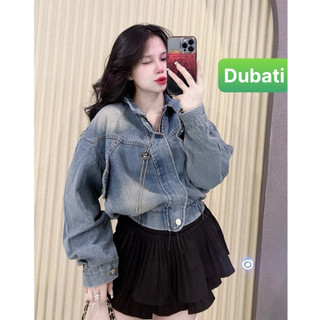 Áo khoác jean nữ chất bò rách croptop dây khóa kéo line bo thun phong cách hot trend - Dubati Fashion