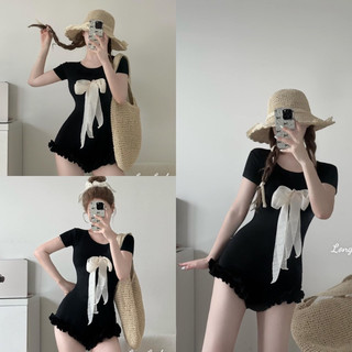 Jum cổ tròn cộc tay viền bèo nơ be