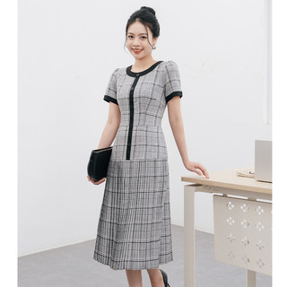 Đầm Xòe Dập Ly Cổ Tròn Phối Màu, Váy Công Sở Thanh Lịch LAMER L63L24H012