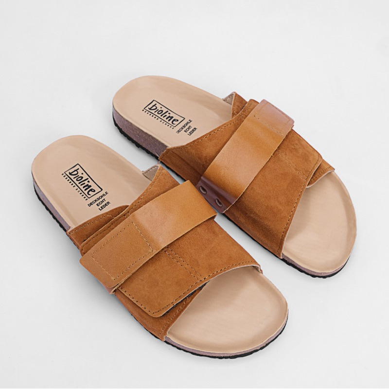 Dép đế trấu BIRKEN da bò nam nữ unisex, dép da bò nguyên tấm, dép quai ngang, chính hãng BIOLINE