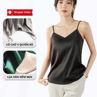 Áo Hai Dây Nữ Vải Lụa Hàn Satin Trơn Mềm Mịn Cao Cấp Madela, Áo 2 Dây Lụa Nữ Cổ V