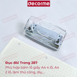 Dụng cụ bấm lỗ đôi Decorme đục giấy, bấm 2 lỗ phụ kiện dập giấy A4 10 tờ đa năng văn phòng phẩm