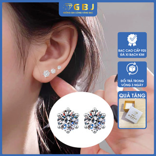 Bông Tai Nụ Bạc Gia Bảo Jewelry 6 Chấu Đá Thụy Sĩ Hoa Tai 1 Hạt Có Chuôi Đẹp Chuẩn Bạc 925 Đã Xi Bạch Kim GBJ44149