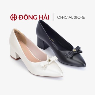 Giày cao gót đông hải mũi nhọn đính nơ gót vuông 5cm hiện đại cao cấp - g81o4
