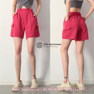 Quần đùi UNISEX tập Gym Yoga Chạy Bộ Ngắn Quần sort Thể Thao Nữ Túi Hộp Vải Thoáng Mát Solo Sportswear 762