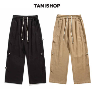 Quần ống rộng nữ nam thể thao ,quan dài kaki jogger dài phối 6 nút sườn unisex, cạp lưng thun suông dài - tâmshop