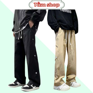 Quần Ống Rông Nam Nữ Baggy Dáng Suông Chất kaki Mềm Mại Thời Trang Siêu Đẹp Phối 6 Nút Sườn Hai Màu Đen, Kem - tâmshop