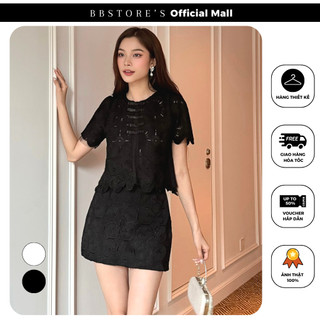 Set bộ ren hoa áo kết nơ phối chân váy ngắn chữ a bbstore's - k3655