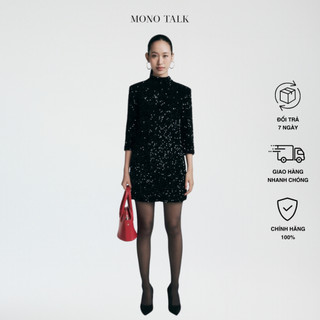 Váy liền đính sequin MONO TALK có đệm vai đi tiệc màu đen O20003TK
