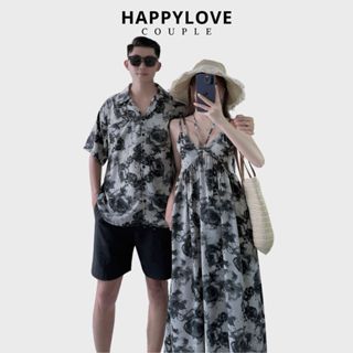  Set đồ đôi đi biển HAPPYLOVE áo sơ mi nam đầm nữ hai dây dáng dài họa tiết hoa cho cặp đôi M187 