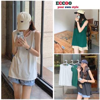 Áo thun 3 lỗ chất cotton thấm hút, áo sát nách, ba lỗ cổ tim nữ form rộng phong cách Hàn Quốc - ECCOO