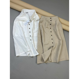 Chân váy linen khuy
