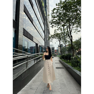 Chân váy linen khuy