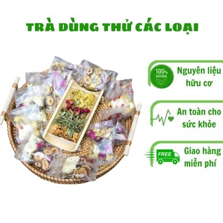 Set trà hoa dùng thử các loại: Hoa nhài, hoa hồng, hoa cúc, dưỡng nhan 7 vị, đông trùng tứ vị, cam quế...