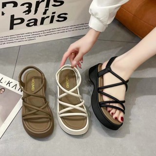 Giày Sandal Dây Đế Xuồng 4cm Quai Mảnh Đan Chéo Phối Màu K101 QCCC Fullbox