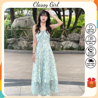 Váy Hai Dây Hoa Nhí Dáng Dài Chữ A Tôn Dáng Chiết Eo Thiết Kế Mới Mùa Hè Cho Nữ ClassyGirl