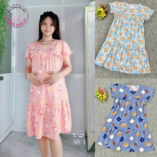 Đầm bầu và sau sinh mặc nhà tay ngắn tole lanh 2 da đẹp mát