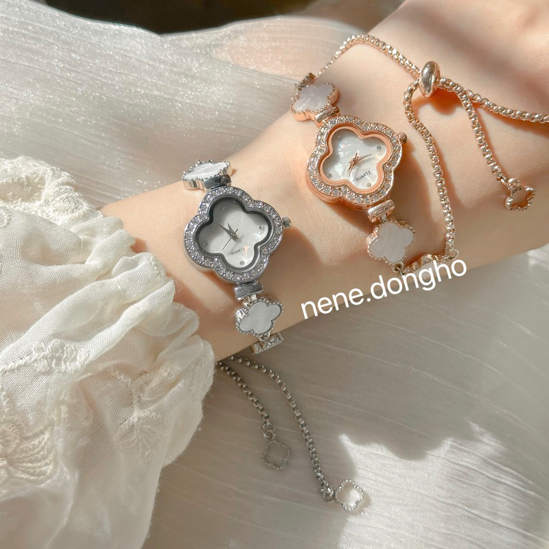 (Tặng hộp+Pin) Đồng hồ nữ Bonnie DÂY RÚT hợp kim hoa 4 cánh